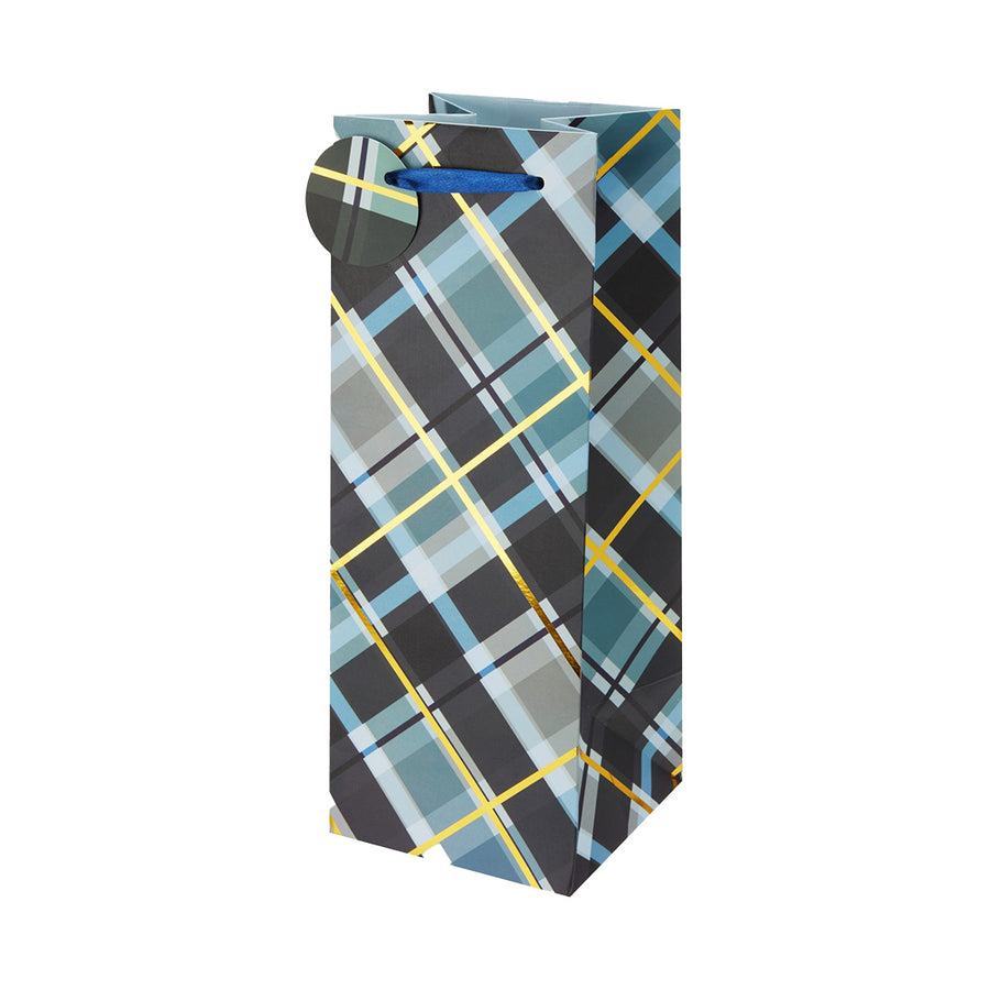 Gift Bag Navy & Gold Plaid 1.5L -each